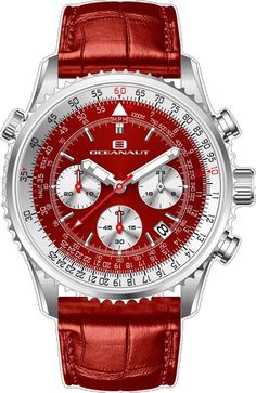 Red Automatic Watch With Round Dial, Red Automatic Watches With Round Dial, Red Automatic Watch For Gift, Elegant Red Watch With Subdials, Formal Red Analog Watch, Classic Red Chronograph Analog Watch, Red Classic Analog Chronograph Watch, Red Automatic Watch Accessories For Gifts, Red Automatic Watch Accessories As Gift