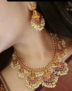 Beautiful gold finished Lakshmi Devi necklace set and haram with matching earrings Guttapusalu Haram, Lakshmi Devi, Frederick Md, Indian Jewelry, Matching Earrings, Gold Finish, Necklace Set, Chains Necklace, Jewelry Necklaces