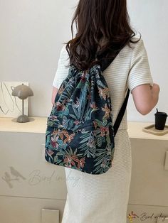 Bird in Bag - Jacquard Fabric, Fashionable and Versatile, Large Capacity, Drawstring Backpack, Perfect for University and High School Students, Women, Femin Casual Backpack With Drawstring For Daily Use, Casual Large Capacity Drawstring Bag, Casual Drawstring Bag For Travel, Casual Vacation Backpack, Casual Drawstring Backpack For Travel, Casual Drawstring Travel Bag, Oversized Style, School Students, Bird In Bag