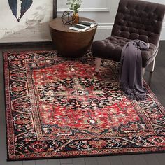 Safavieh Vintage Hamadan 215 Rugs | Rugs Direct Bedroom Accent Rug, Distressed Area Rug, Persian Motifs, Layered Rugs, Medallion Rug, Traditional Area Rug, Living Room Area Rugs, Black Area Rugs, Red Area Rug