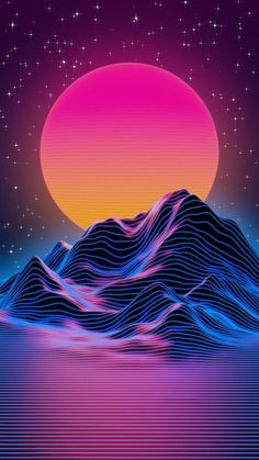 an abstract landscape with mountains and stars in the sky