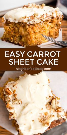 carrot sheet cake with cream cheese frosting on top