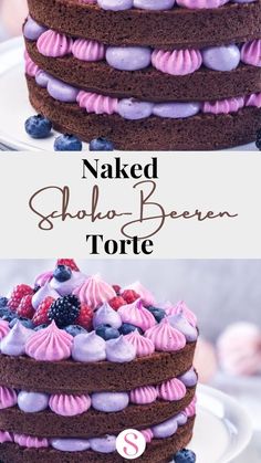 Naked Schoko-Beeren Torte (Vegan) Berry Torte, Torte Vegan, Naked Cake Birthday, Birthday Cake Chocolate Raspberry, Chocolate Ganache Cake With Strawberries, Naked Cake With Berries, Brownie Torte, Chocolate Naked Cake, Birthday Desert