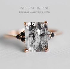 Unusual Engagement Ring, Goth Engagement Rings, Dendritic Quartz, Salt And Pepper Diamond Ring, Pepper Diamond Ring, Future Engagement Rings, Bespoke Engagement Ring, Black Diamond Ring, Dream Engagement Rings