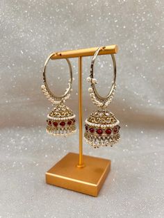 Gold & Multi style 12 Indian Hoop Jhumka Earrings / Bridesmaid Earrings - Etsy Hoop Earrings For Celebrations And Festivals, Festive Single Hoop Earring, Festive Hoop Single Earring, Festival Hoop Earrings For Celebration, Red Hoop Jewelry For Wedding, White Festive Hoop Earrings For Gift, Festive White Hoop Earrings As Gift, Red Chandbali Hoop Earrings As Gift, Small Hoop Metal Earrings For Wedding