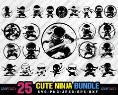 25 cute ninja bundle svg files for cricut and silhouettes, including the logo