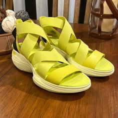 Brand New In The Box And Authentic Item. Casual Yellow Sport Sandals With Removable Insole, Yellow Sporty Open Toe Sport Sandals, Yellow Open Toe Sport Sandals, Casual Neon Yellow Sandals For Beach, Yellow Sport Sandals With Cushioned Footbed, Modern Green Sport Sandals For Summer, Yellow Sporty Sandals For Summer, Sporty Yellow Sport Sandals For Summer, Yellow Open Toe Sport Sandals For Spring