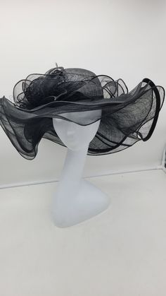 Beautiful large black  sinamay Hat. Very light weight Sinamay for all occasions- Bridesmaids Hat Kentucky Derby Cocktail Party Tea Party Guest Easter and so on. - Ready to ship - Fast Shipping - Free Shipping - Group discount available - Customize by adding different color flowers and or feathers Check my store for for styles and colors.  Hatsandpearls.etsy.com Find more at my website for more styles: www.hatsandpearls.com  Reach out to me if you can't find what you are looking for.  I can make cake custom orders and help you style and match your outfit  Tag and share your pictures when you wear and style our hats.  Instagram: @hats_pearls Facebook: Hats Pearls Thank you for visiting! Black Costume Hats And Headpieces For Church In Spring, Sinamay Straw Hat For Kentucky Derby Party, Sinamay Straw Hat For Party At Kentucky Derby, Evening Wide Brim Sinamay Fascinator, Black Brimmed Party Hats And Headpieces, Black Cloche Fascinator For Evening, Black Sinamay Fascinator For Summer, Party Wide Brim Sinamay Top Hat, Black Brimmed Costume Hats And Headpieces For Party