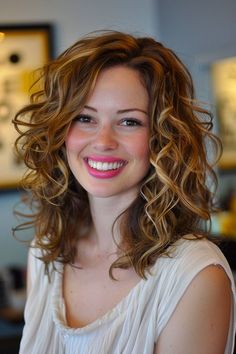 Mid-length layered wavy curly hairstyle for added volume