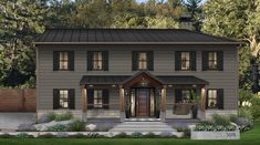 this is an artist's rendering of a two - story house in the woods