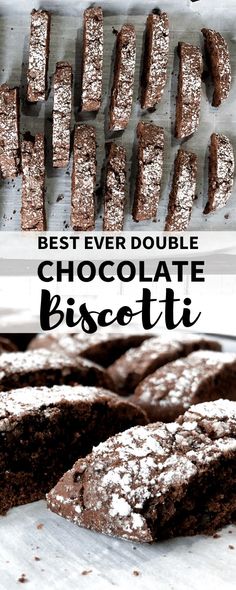 chocolate biscotti cookies with powdered sugar on top