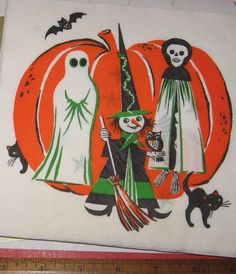 an image of halloween napkins with ghost and witches