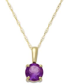 Simple and sophisticated style emanates from this stunning birthstone pendant collection in 14k gold. 14K gold or 14K white gold; varies by stone. Approximate length: 18". Approximate drop: 1/3". Macy's Classic Gemstone Jewelry, Fine Jewelry Amethyst In Yellow Gold, Fine Jewelry In Yellow Gold With Amethyst, Yellow Gold Amethyst Jewelry, Yellow Gold Amethyst Round Cut Jewelry, Yellow Gold Round Cut Amethyst Jewelry, Macy's Fine Jewelry With Gemstones, Macy's Fine Gemstone Jewelry, 14k Stamped Yellow Gold Amethyst Jewelry