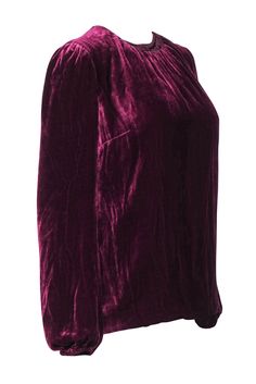 Add a touch of luxury to your wardrobe with this Dolce & Gabbana blouse. Made from soft velvet, its romantic puff sleeves and precious pleats add an elegant touch. The gorgeous burgundy hue and keyhole detail will make you stand out in style. Pairs perfectly with leather pants and black heeled boots. Size 2 (D&G 38) Main 82% Viscose, 18% Silk Lining 94% Silk, 6% Elastane Pullover Crewneck Back keyhole w/ snap button Puff sleeve w/ elastic cuffs Bust 38" Waist 38" Shoulder to hem 25" Sleeve lengt Elegant Velvet Tops For Fall, Chic Fitted Velvet Blouse, Fall Evening Velvet Tops, Elegant Fitted Velvet Blouse, Chic Long Sleeve Velvet Blouse, Elegant Velvet Blouse For Fall, Elegant Long Sleeve Velvet Blouse, Elegant Velvet Evening Blouse, Elegant Velvet Tops For Night Out