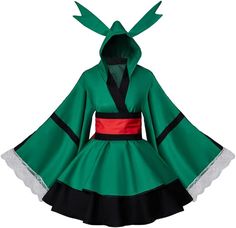 MHA Asui Tsuyu Cosplay Costume Dive into Heroism with Our MHA Asui Tsuyu Cosplay Costume! Get ready to unleash your inner hero with our meticulously crafted MHA Asui Tsuyu Cosplay Costume. Made from high-quality polyester, this costume set includes a top, skirt, and belt, providing you with all the essentials to transform into the beloved character from My Hero Academia.🦸‍♂️🖐️ Kimono Dress Outfit, Custome Ideas, Izuku Midoriya Cosplay, Kimono Uniform, Anime Festival, Todoroki Cosplay, Deku Cosplay, Anime Mha, Halloween Comic