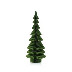 a green paper christmas tree on a white background