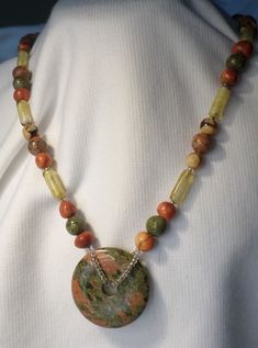 Natural Unakite Gemstone and Glass Bead Boho Ethnic Artisian Statement Necklace Unakite Jewelry, African Trade Bead Jewelry, Unakite Jasper, Beaded Jewelry Necklaces, African Necklace, Glass Beads Jewelry, African Trade Beads, Trade Beads, Bead Jewelry