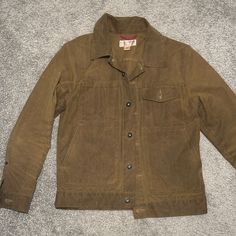 Amazing Unlined Filson Jacket. Perfectly Aged And Broken In. Runs A Little Small - Pit To Pit Is 20” Fitted Classic Brown Utility Jacket, Classic Fitted Brown Utility Jacket, Classic Brown Collared Utility Jacket, Rugged Utility Jacket With Long Sleeves For Workwear, Fitted Brown Utility Jacket With Pockets, Brown Fitted Utility Jacket With Pockets, Rugged Long Sleeve Sport Coat For Work, Brown Utility Jacket With Snap Buttons For Work, Rugged Sport Coat For Work