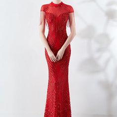 Sparkle Hot Red Long Classy Evening Dress (Stunning) Sleeveless Evening Dress For Banquet Holiday, Red Evening Dress For Banquet During Prom Season, Red Sleeveless Maxi Dress For Prom, Sleeveless Maxi Dress For Evening Holiday Events, Sleeveless Maxi Dress For Evening Holiday, Red Sleeveless Gown For Banquet, Sleeveless Red Gown For Banquet, Red Sleeveless Maxi Dress With Sweep Train, Holiday Evening Sleeveless Maxi Dress