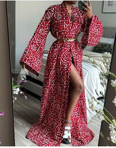 African prints kimono outfit, available in different prints Printed Maxi Length Kimono For Festivals, Spring Dresses With Abstract Print And Kimono Sleeves, Red Wrap Kimono For Spring, Red Robe With Kimono Sleeves For Spring, Fitted Red Bohemian Kimono, Red Long Sleeve Robe For Summer, Red Long Sleeve Summer Robe, Long Red Summer Robe, Red Printed Kimono For Fall