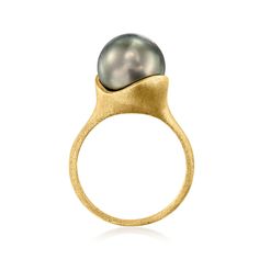 Ross-Simons - 10.5-11mm Gray Cultured Tahitian Pearl Ring in 14kt Yellow Gold. Size 7. Embolden your stacks with this compelling 10.5-11mm gray cultured Tahitian pearl ring. Simply stunning in an understated satin-finished setting of 14kt yellow gold, this sophisticated statement will stun with its uncommon hue and unique allure. 3/8" wide. Gray pearl ring. Tahitian pearls are unique and may vary. Pearl birthstones are the perfect gift for June birthdays. Luxury Gold Rings With Tahitian Pearl, Yellow Gold Tahitian Pearl Ring Gift, Elegant Yellow Gold Tahitian Pearl Rings, Yellow Gold Tahitian Pearl Ring, Luxury Tahitian Pearl Classic Ring, Tahitian Pearl Ring, Pearl Rings, Pearl Birthstone, June Birthday