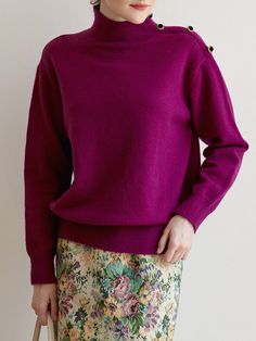 Ruby High Neck Purple Knit Sweater – Simple Retro Stylish Casual Outfits, Purple Knit Sweater, Purple Knit, Knitted Dresses, Purple Details, Crochet Clothing, Embroidery Floral, Handmade Embroidery, Love Vintage