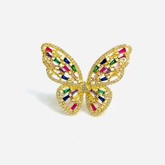 Golden Butterfly Ring Size: Adjustable Material: Cubic Zirconia Main Color: Gold Multicolor Open Ring For Party, Multicolor Open Crystal Ring, Golden Butterfly, Butterfly Ring, Online Jewelry Store, Main Colors, Cubic Zirconia, Handmade Jewelry, Multi Color