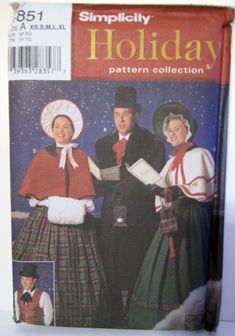 "This is a SEWING PATTERN! Not a completed garment or TOY! Also please read the pattern back carefully and compare your measurements to the pattern sizing! Every pattern maker's sizing can be different! Don't 'assume' your pattern size and order the wrong item! Your Choice of / You Pick / UPick ~ These Vintage Christmas Holiday patterns are LONG OOP I've had a box where I have stashing away Holiday for decades, now I'm started to sort that box out :) Butterick B5265 - Misses Dickensian Costume ( Carolers Costume, Christmas Carolers, English Christmas, Costume Sewing Patterns, Costumes For Teens, Victorian Costume, Holiday Costumes, Costume Patterns, Holiday Patterns