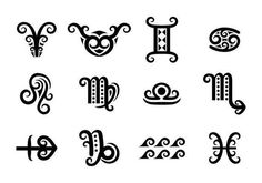 twelve zodiac signs and their meanings in black on a white background stock photo - rights