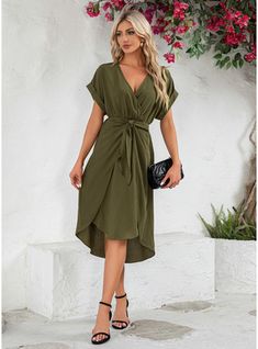 JJ's House No Bow Polyester Asymmetrical Midi V-Neck Spring Summer A-line Elastic Waist Faux Wrap Dresses NO Hunter Green S Height:5.7ft(174cm) Bust:33.5in(85cm) Waist:26in(66cm) Hips:36in(91cm) Dress. #JJ's House #No #Bow #Polyester #Asymmetrical #Midi #VNeck #Spring #Summer #Aline #ElasticWaist #FauxWrapDresses #NO #HunterGreen #S #Dress Chiffon Summer Dress, Dress Business, Mini Robes, Maxi Dress Formal, Asymmetrical Skirt, Mid Dresses, Daily Dress, Formal Evening Dresses, Batwing Sleeve