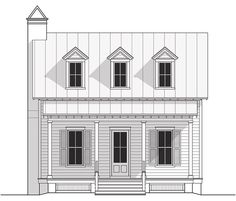 the front view of a two story house with three windows and a porch on each side