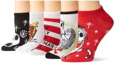 PRICES MAY VARY. Disney Holiday Socks: These Christmas themed Disney socks are officially licensed merchandise featuring detailed graphics from The Nightmare Before Christmas. Socks for women and juniors that fit sock sizes 9–11 and shoe sizes 4–10.5. Character Socks: Detailed graphics featuring holiday theme Nightmare Before Christmas designs. With 5 adorable pairs in a pack, you'll have lots of options to love. Comfortable Material: Made from high-quality breathable fabric that is 98% polyeste Holiday Socks, Disney Christmas Socks, Point Design, Disney Socks, Stylish Socks, Beloved Movie, Disney Holiday, The Nightmare Before Christmas, Novelty Socks