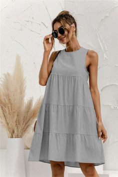 Hemp Dress, Breezy Style, Solid Midi Dress, Business Dress, Neckline Dress, Vestidos Vintage, Mini Short, Free Flowing, Necklines For Dresses