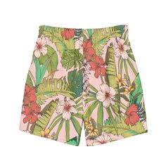 6.5" Inseam Quick Dry Elastic Waist Swim Trunk Shorts, Swim Cover-up Shorts with Lining UPF 50+ Vintage Tropical Floral These mid-thigh length swim trunks in Vintage Tropical Floral print have everything you need for a hot summer day in the water. On the board or on the beach, they are ready for your favorite watersport. UPF 50+, four-way stretch water-repellent microfiber fabric, quick-drying and breathable. Plus, these shorts have multiple pockets for your convenience and feature a soft built- Multicolor Hawaiian Short Bottoms, Multicolor Hawaiian-style Shorts, Multicolor Hawaiian Style Shorts, Tropical Bottoms With Built-in Shorts, Hawaiian Style Short Bottoms With Tropical Print, Fitted Tropical Style Shorts, Tropical Multicolor Bottoms With Built-in Shorts, Green Hawaiian Style Short Bottoms, Green Tropical Style Shorts