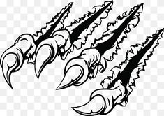 an image of claws and claws on a white background, black and white clipart