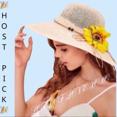 *Pretty Sunflower Beige Boho Floppy Straw Hat Has Simple Detail With The String Tie With Beaded Decor Around The Base & The Beautiful Bold Sunflower *100% Polyester *Circumference: 23.6 Casual Flower Hat For Vacation, Casual Flower-shaped Hats For Vacation, Adjustable Sun Hat With Flower Design For Vacation, Summer Vacation Hat With Flower Shape, Adjustable Flower Hats For Vacation, Adjustable Summer Sun Hat With Flower Design, White Floral Shaped Sun Hat For Summer, Summer Vacation Hats With Flower Shape, Adjustable Summer Flower Sun Hat