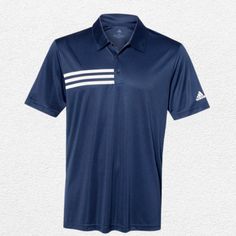 the adidas polo shirt is shown in blue and white with three stripes on it