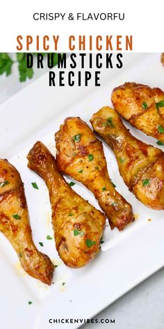 crispy and flavored spicy chicken drumsticks recipe on a white platter