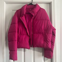 Cute Hot Pink Puffer, No Tags, Never Worn. Late Night Shopping Gone Wrong. Just Not My Style But Wanted It To Be Pink Puffer Winter Outerwear, Pink Puffy Coat, Hot Pink Puffer Jacket, Hot Pink Cropped Puffer Jacket, Neon Pink Puffer, Pink Puffer Jacket, Dark Pink, Half Sleeves, Puffer