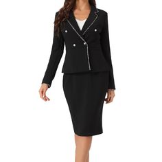 Great for daily, casual, shopping, work, street, date, or any occasion, makes you stand out in the crowd and can perfectly express your personality and chic. The 2 piece blazer outfit set is easy to match anything, such as high heels, and a handbag to create an image of a strong woman in the workplace. With necklaces, earrings, handbag for a lovely and stylish impression, helps you show your unique charm. Business Casual Skirt, Blazer And Skirt Set, Look Polished, Womens Tweed, Blazer Outfit, Skirt Suit Set, Blazer And Skirt, Strong Woman, Blazer And Shorts