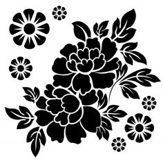 a black and white drawing of flowers on a white background