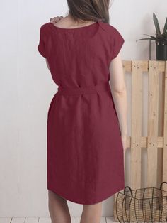 Solid Pocket V-neck Short Sleeve Dress with Belt Casual V-neck Dress With Surplice Neckline, Casual Dresses With Surplice Neckline, Casual V-neck Dress With Split Neck, Chic Plain V-neck Dresses, Casual V-neck Dress With Notched Neckline For Work, Solid Color V-neck Midi Dress, Solid V-neck Plain Midi Dress, Casual A-line V-neck Dress, Casual V-neck Plain Midi Dress