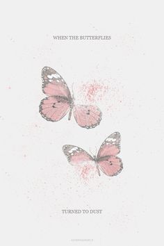 two pink butterflies with the words, when the butterflies turned to dust written on them