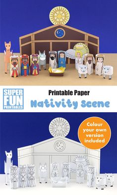 a paper nativity scene is shown with animals