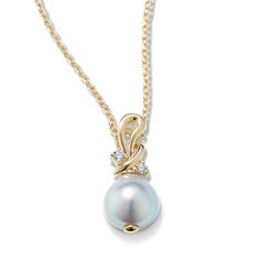 Twists of 14-karat yellow gold and natural diamond accents hold a lustrous  baroque cultured blue Akoya pearl in this gorgeous pendant. While traveling the world  Tom Shane finds rare gemstones and pearls that are just too good to pass up. Inspired by the inherent beauty of these blue Akoya pearls  we created limited-quantity pieces as part of our exclusive Moonlight Akoya Pearl Collection. Elegant Yellow Gold Tahitian Pearl Jewelry, Elegant Gold Tahitian Pearl Jewelry, Elegant Tahitian Pearl Necklace With Pearl Charm, Elegant Tahitian Pearl Chain Jewelry, Elegant Blue Jewelry With High Luster, Elegant Gold Tahitian Pearl Necklaces, Elegant Tahitian Pearl Jewelry With Pearl Charm, Elegant Gold Tahitian Pearl Necklace, Elegant Blue High Luster Jewelry