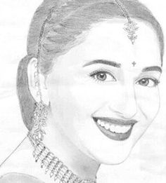 a pencil drawing of a woman in a tiara and dress smiling at the camera