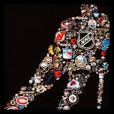 an image of a hockey player's shoe made up of many different sports stickers