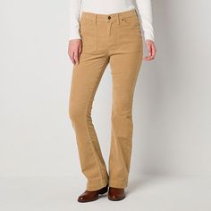 Stay on-trend and in comfort wearing these women's a.n.a cotton-corduroy pants. Cut to a high-rise, they have a button-zip fly, side and back pockets, and flare legs. Style them with a sweater and heeled boots.Front Style: Flat FrontClosure Type: Button & ZipperFit: Regular FitPockets: 2 Back Flap Pockets, 2 Front Slip PocketsRise: High RiseFiber Content: 98% Cotton, 2% SpandexFabric Description: CorduroyInseam: 32 InLeg Style: Flare LegCare: Tumble Dry, Machine WashCountry of Origin: Imported Corduroy Pants Women, Tall Pants, Petite Pants, Flare Leg Pants, Comfort Wear, Corduroy Pants, Fashion Sense, Stretch Cotton, Wardrobe Staples