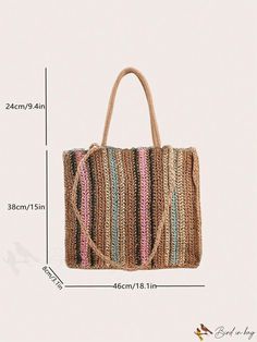 BirdinBag - Summer Beach Travel Bag: Oversized Striped Straw Tote, Ideal for Vacations Paper Sizes Chart, Straw Tote, Beach Travel, Paper Straws, Travel Tote, Shoulder Tote Bag, Bag Bag, Shoulder Tote, Color Khaki