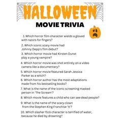 a halloween movie trivia with an orange pumpkin